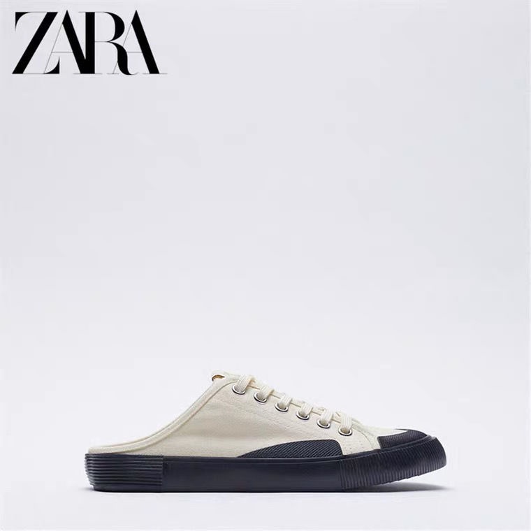 Zara Dép Bít Mũi Vải canvas Đế Bằng Cột Dây Thời Trang Mới Năm 2021