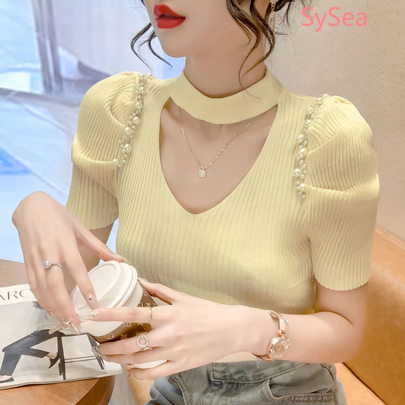 Áo Dệt Kim Cổ Chữ V Quyến Rũ Thời Trang Mùa Hè Cho Nữ