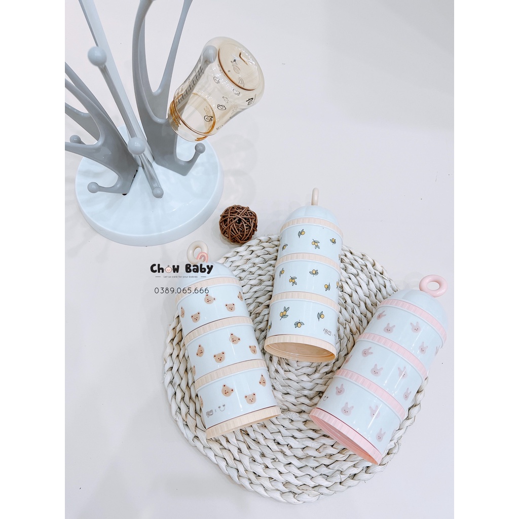 Hộp chia SỮA VÀ THỨC ĂN Họa tiết 3 ngăn TGM Nội địa HÀN QUỐC