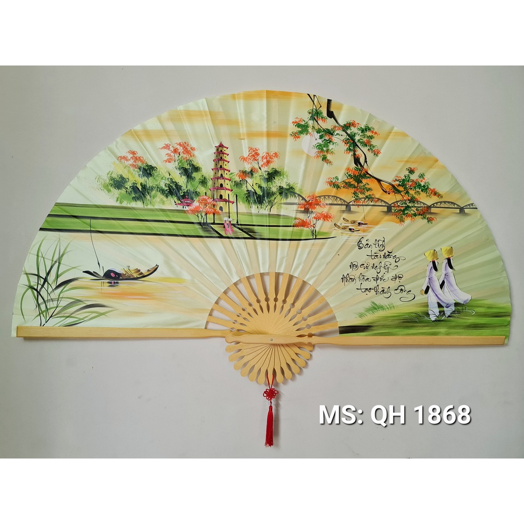 Quạt treo tường trang trí phong thủy size lớn 1m5 nghệ nhân vẽ tay thư pháp Việt Nam độc đáo nhiều màu chọn lựa