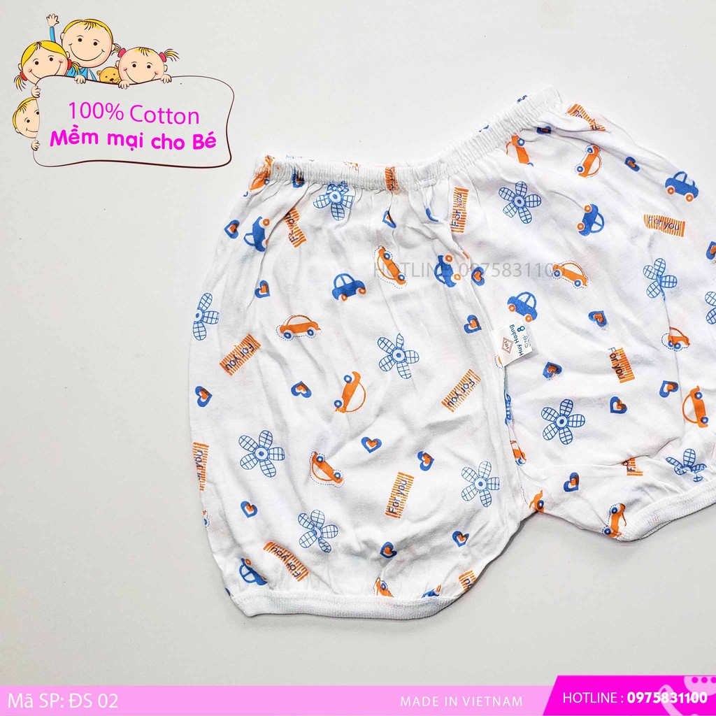 Quần đùi sơ sinh 100% cotton made in việt nam  Vải Trắng họa tiết nhỏ khắp quần