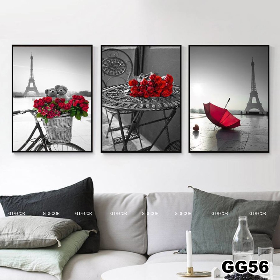 Tranh treo tường canvas 3 bức phong cách Bắc Âu 52, tranh lọ hoa trang trí phòng khách, phòng ngủ, phòng ăn,spa, decor