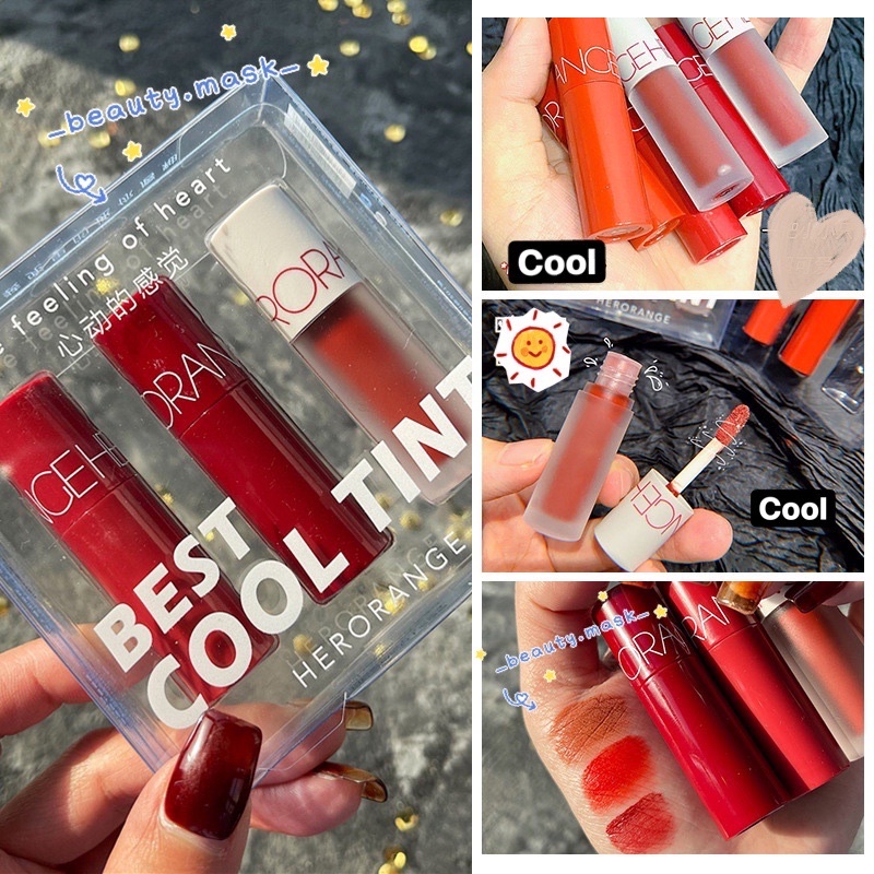 🍓💦 Set 3 son kem Herorange Cool/Warm Tint nội địa Trung 💦🍓 | Thế Giới Skin Care