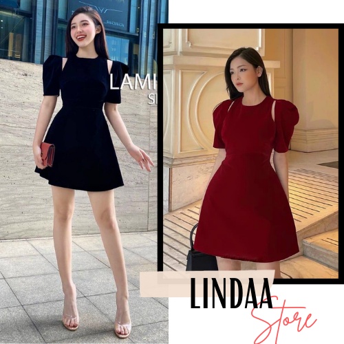 ĐẦM DỰ TIỆC NHUNG KHOÉT VAI BASIL DRESS