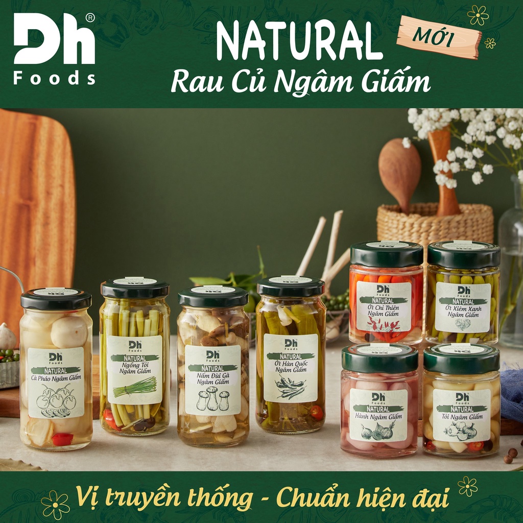 Rau Củ Ngâm Giấm Natural DH Foods Tỏi/Hành/Ớt Xiêm Xanh/Ớt Chỉ Thiên/Cà Pháo/Ngồng Tỏi/Nấm Đùi Gà Vị Truyền Thống