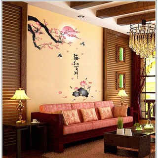 [XẢ HÀNG] Decal dán tường phòng khách Cành đào thư pháp- DH062