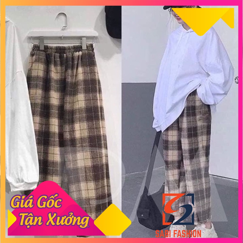 Quần kẻ karo to mẫu mới ống rộng 3 màu - Quần baggy nữ SABIN FASHION