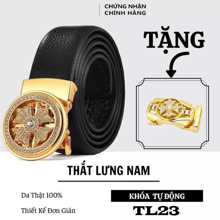 Thắt lưng nam da cao cấp - Tặng kèm 1 mặt - Thiết kế đính đá mặt xoay 360, khóa tự động