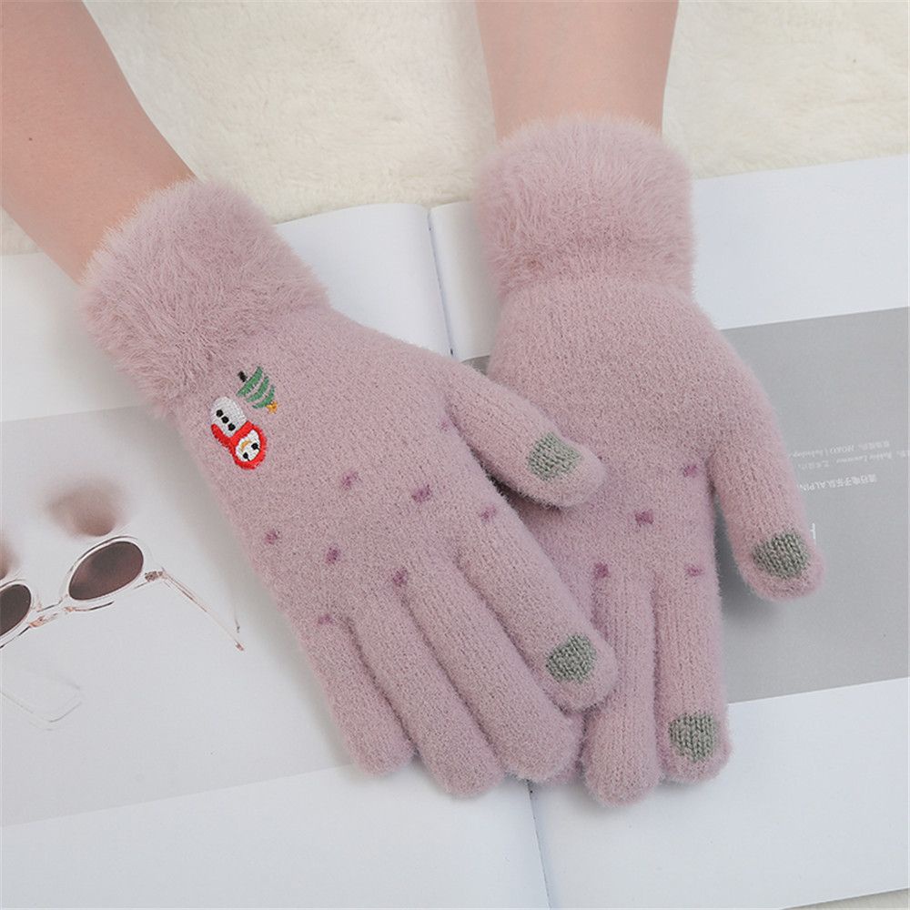 Okdeals Găng Tay Dệt Kim Mềm Mại Co Giãn Giữ Ấm Mùa Đông Hình Người Tuyết Hoạt Hình Có Thể Chạm Màn Hình Cảm Ứng Thời Trang Cho Nam Và Nữ