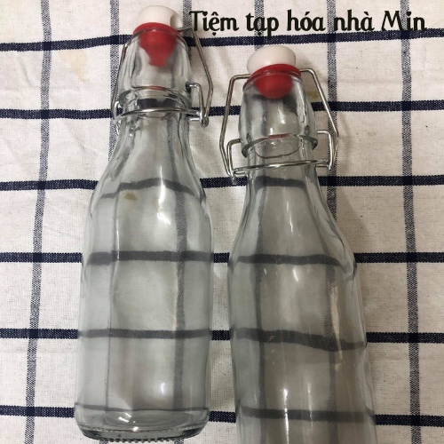 Chai thủy tinh nắp gài màu trắng đựng nước ép hoa quả, f2 kombucha, water kefir.