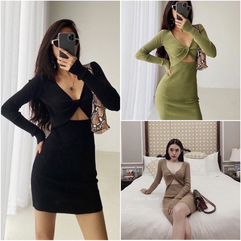 ĐẦM BODY XOẮN VÁY BODY MẶC 2 KIỂU TAY DÀI CHẤT LEN TĂM CAO CẤP💕GIMI