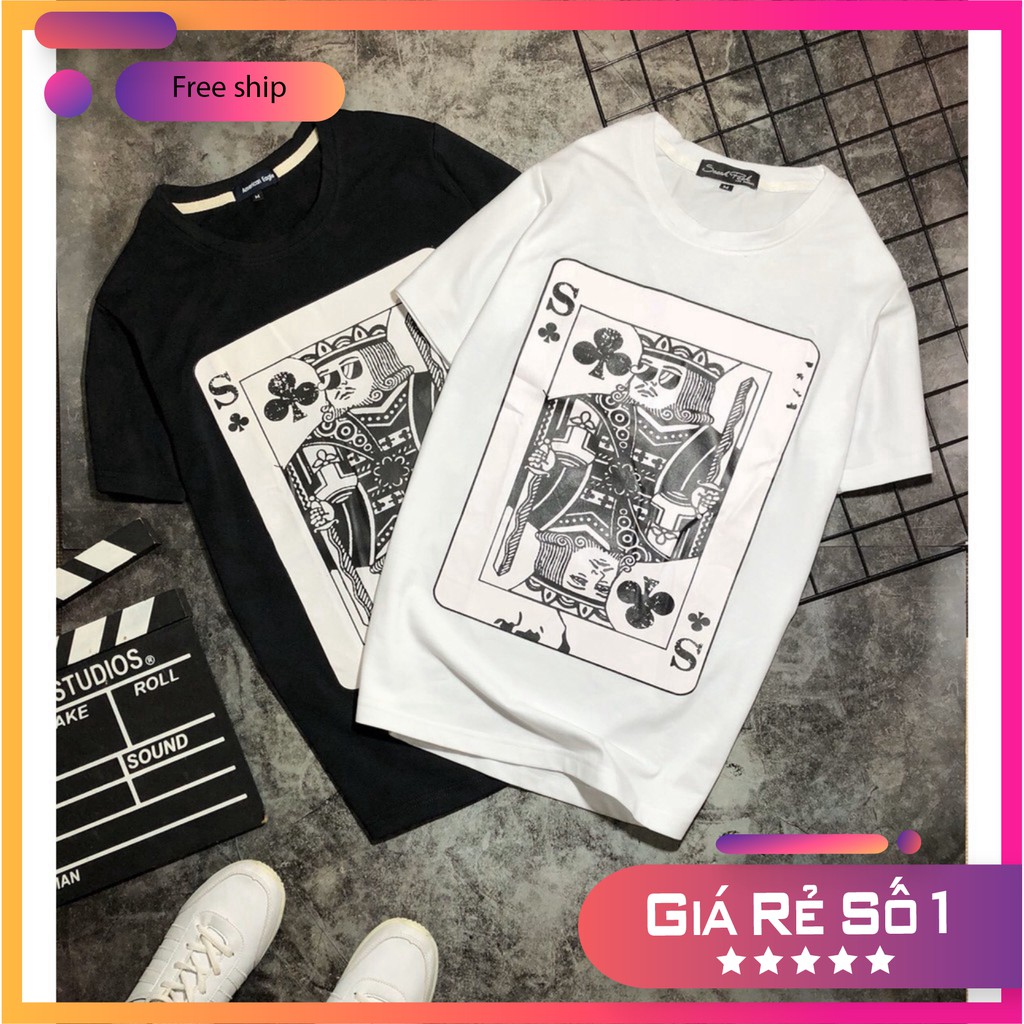 Áo thun nam tay ngắn HAN'247 áo thun hoạ tiết in lá bài thun cotton cực đẹp_ Kitty Free Shop