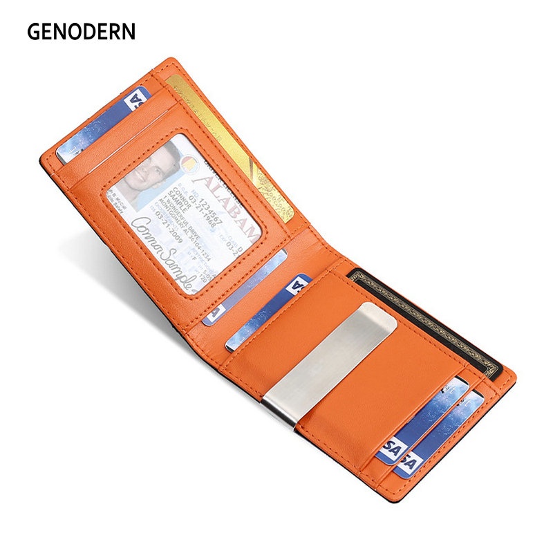 Ví Da Nam Mỏng Có Kẹp Kim Loại RFID Mới