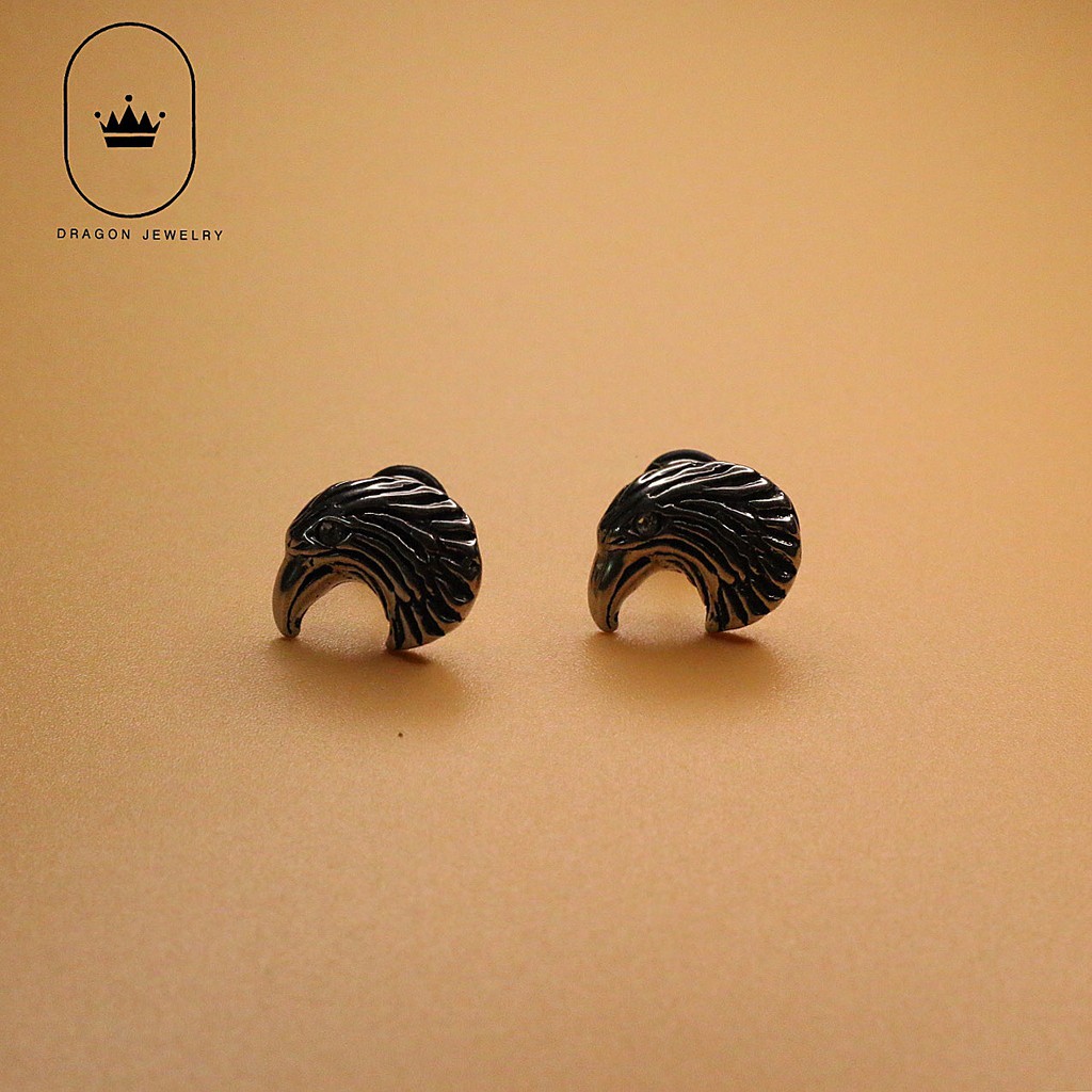 Khuyên tai nam nữ đẹp chất khuyên xỏ nam nữ hoạ tiết chim ưng siêu chất Hawk Earring Dragon Jewelry Vietnam mã E29S1