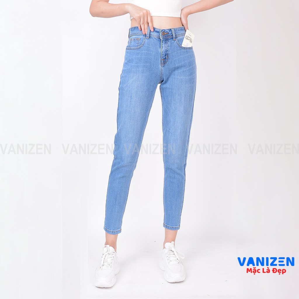 Quần jean nữ ống rộng baggy đẹp lưng cao cạp căn bản xước hàng hiệu cao cấp mã 377 VANIZEN