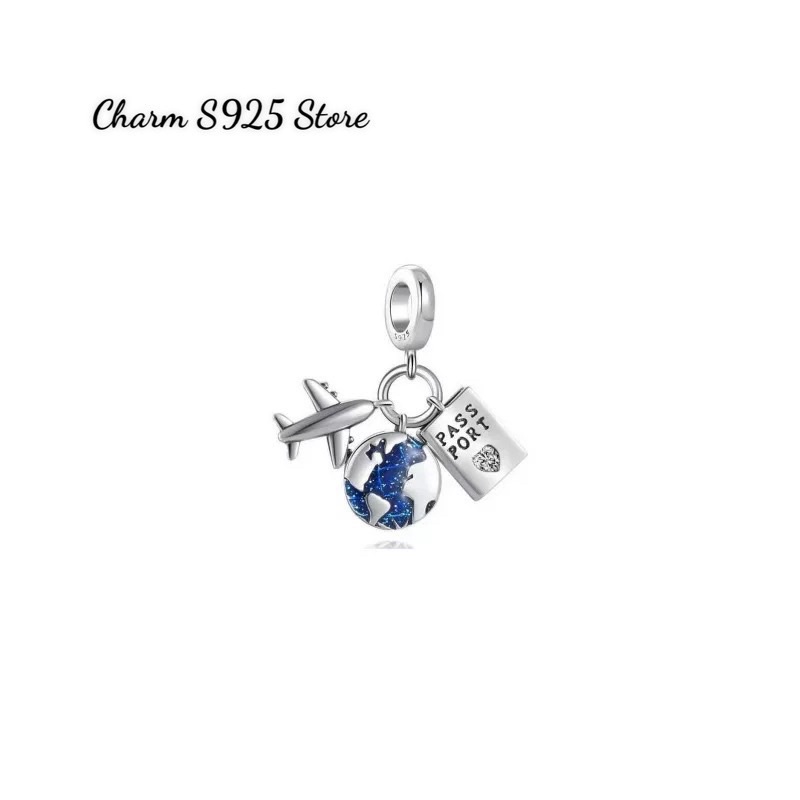 Charm pan treo travelling bạc s925 cao cấp