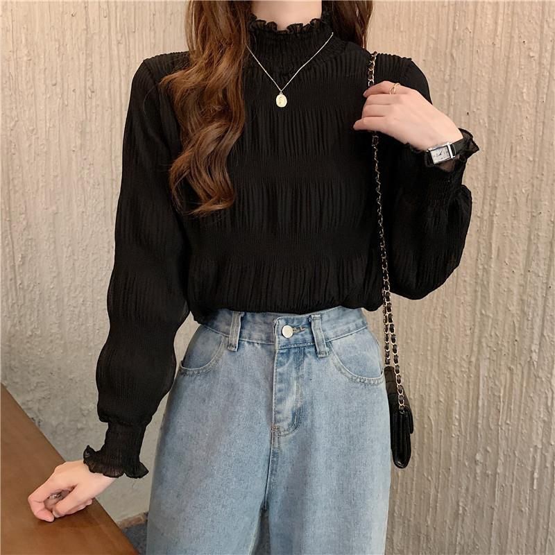 Áo Ren Tay Dài Cổ Cao Thời Trang Dành Cho Nữ