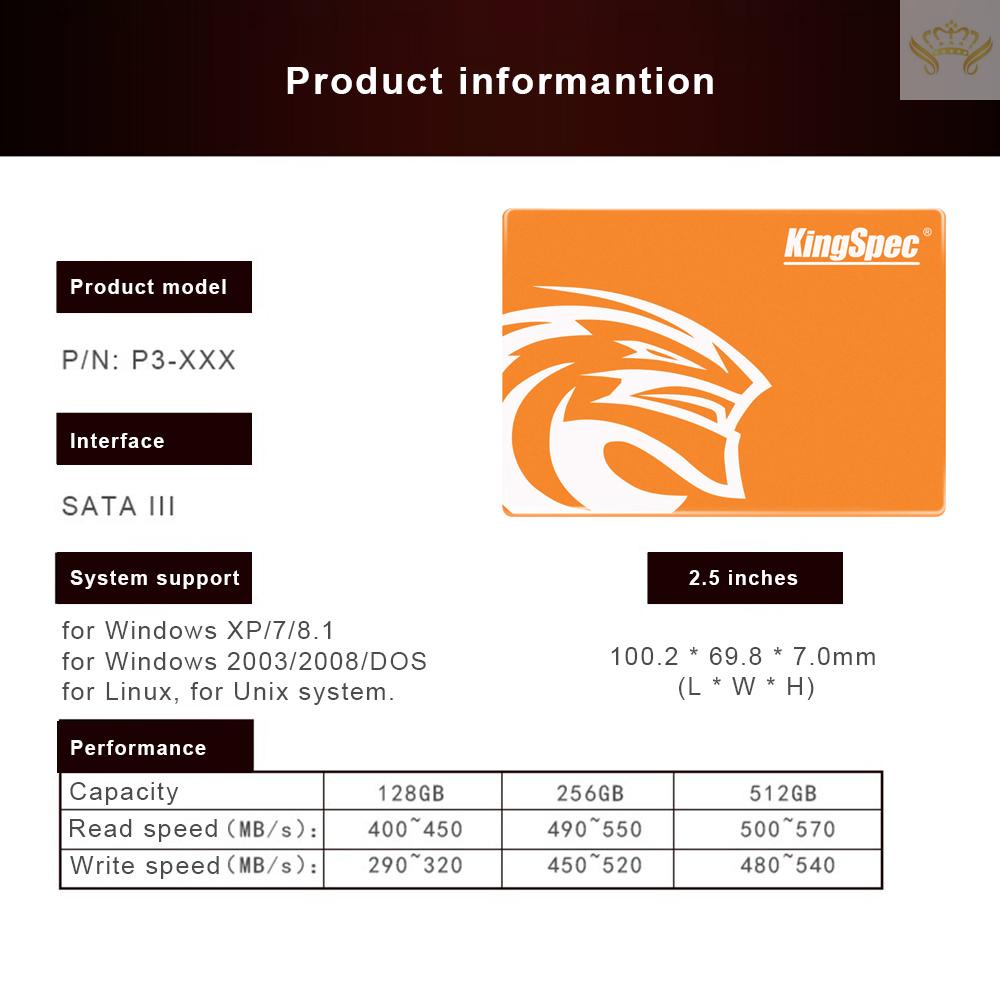 New  KingSpec P3-128 SATA III 3.0 2.5" 2.5 Inch 128GB 3D MLC Digital SSD Solid State Drive Cache 128M for Computer PC Laptop Desktop