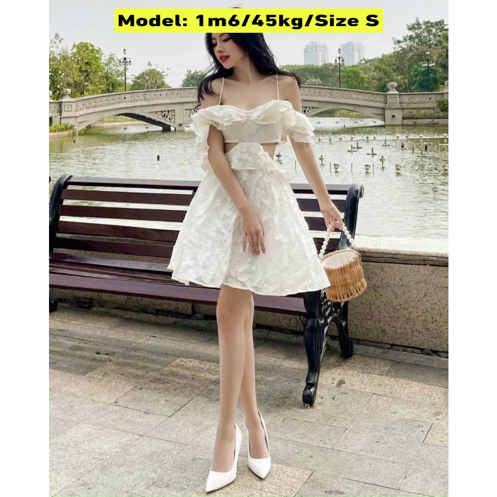 Đầm Tầng Khoét Eo Hai Dây Rớt Vai Tầng Màu Nude Đi Tiệc Hẹn Hò