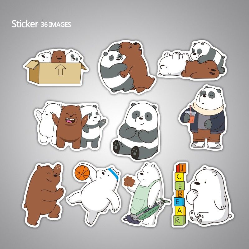 Bộ 36 Sticker 3 Chú Gấu Size Lớn Chống Thấm Nước Dùng Trang Trí Mũ Bảo Hiểm , Máy Tính, Tập Vở... MÃ ST2072