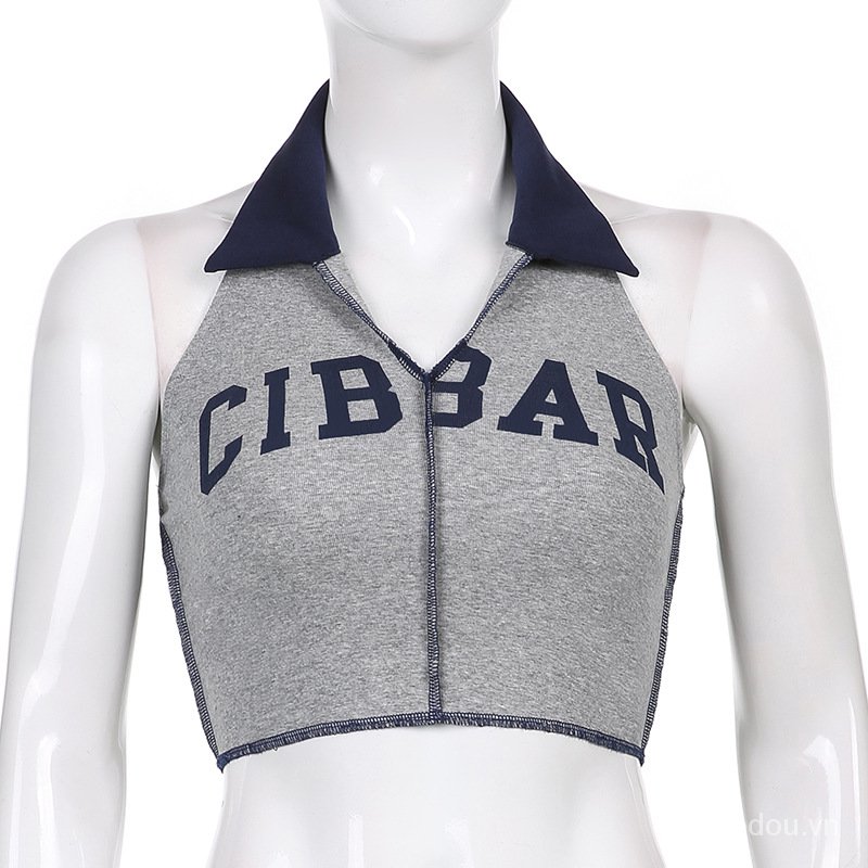 Áo Croptop Cổ Yếm In Chữ Thời Trang Cho Nữ | BigBuy360 - bigbuy360.vn