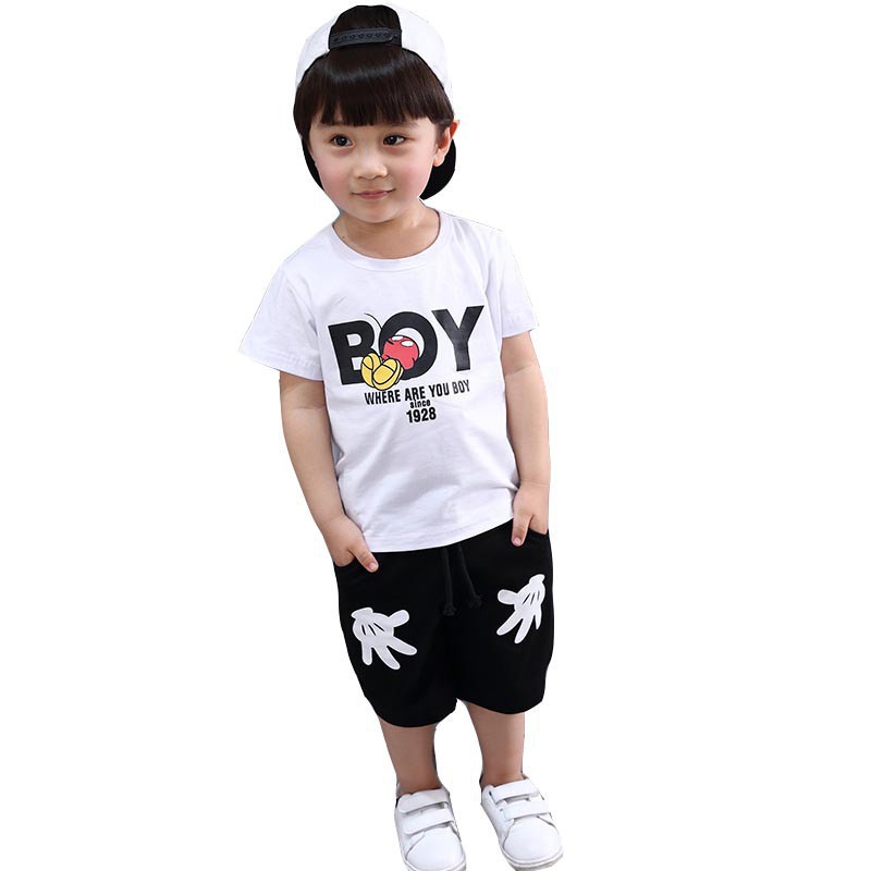 Set áo thun + quần short in hoạt hình cho bé gái