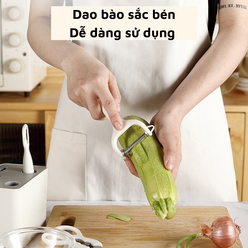Bộ dụng cụ nhà bếp 6 món đồ dùng tiện lợi nấu ăn gồm dao gọt dao nạo vỏ kéo mở bia đánh trứng có kệ cắm
