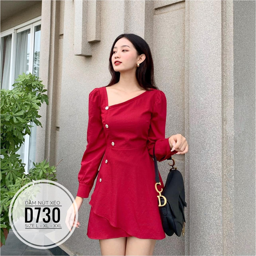 BIGSIZE Đầm nút xéo D730 Chất liệu: vải cotton thái Màu sắc: đen-trắng- đỏ