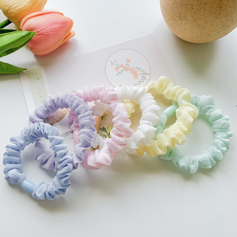 Set 2 thun cột tóc cao su co giãn màu sắc ngọt ngào phong cách hàn quốc