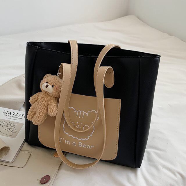 Túi tote da trơn tặng kèm gấu vừa A4, vừa Laptop P106