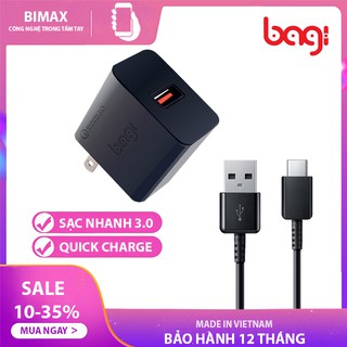 Combo Sạc Nhanh Củ Sạc Quick Charge Bagi 3.0 Và Dây Sạc Type -C Cao Cấp Tặng Kèm Hộp Đựng Củ Cáp Sạc