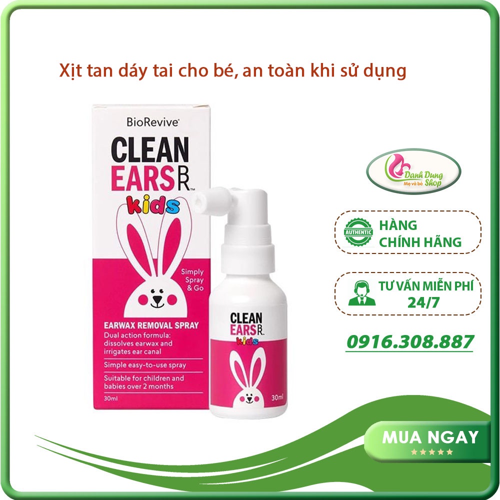 Xịt Tan Ráy Tai Cho Bé Cleanears Kids 30ml, Úc