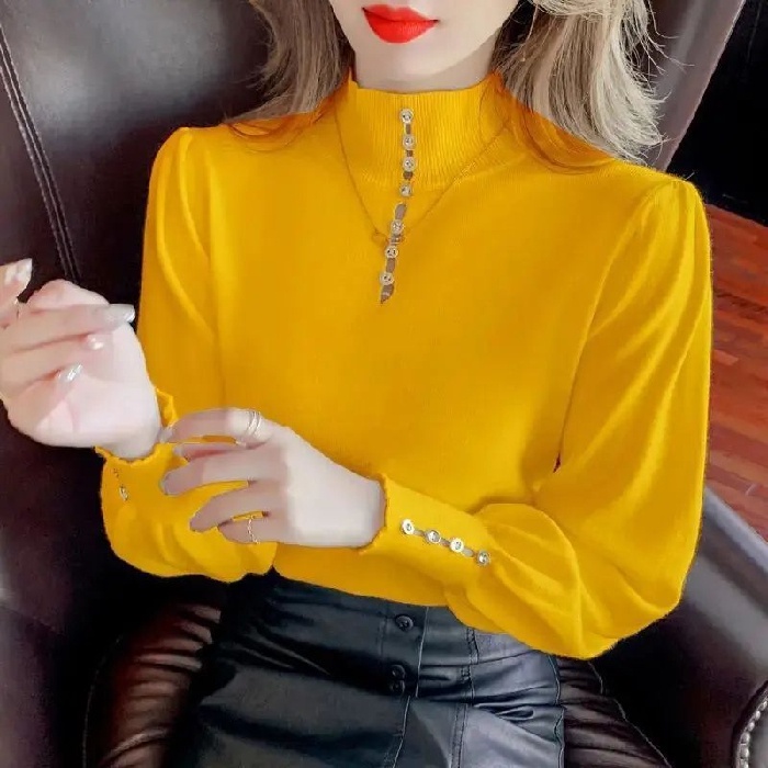 【ZHELIHANGFEI】Áo Sweater Cổ Lọ Tay Phồng Dáng Rộng Dễ Phối Đồ