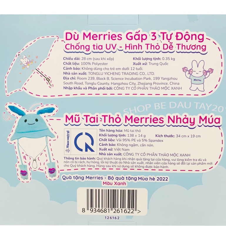 Bộ Mũ Tai Thỏ Và Dù Gấp Gọn Merries Dễ Thương