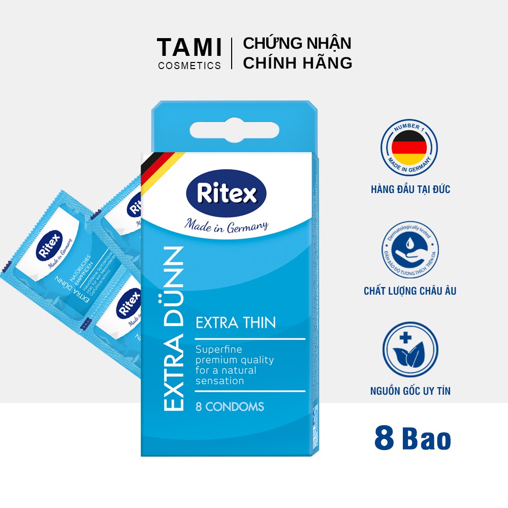 [Mã FMCG8 - 8% đơn 250K] Bao cao su Ritex EXTRA DÜNN – SIÊU MỎNG hàng đầu tại Đức [Hộp 8 chiếc] CÓ CHE TÊN RI-EXTRADUNN8