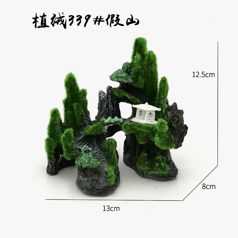 Mô hình non bộ núi đá có cỏ nhân tạo size mini trang trí bể cá cảnh hồ thủy sinh