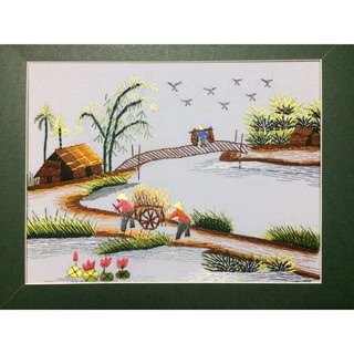 Tranh thêu tay đồng quê xe bò DQ003