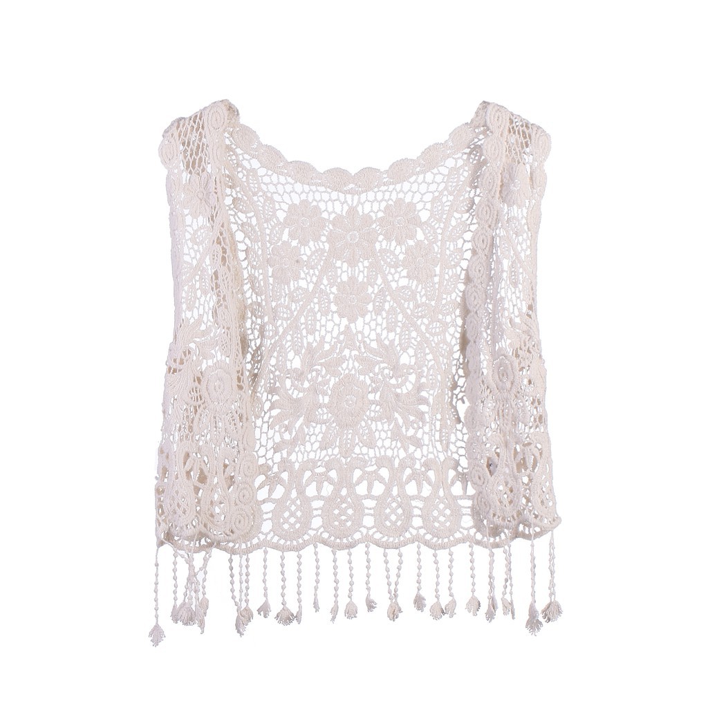 ❤XZQ-Baby Girl Toddler Kid Crochet Lace Hollow T-shirt Top Vest Tassel Cover Up