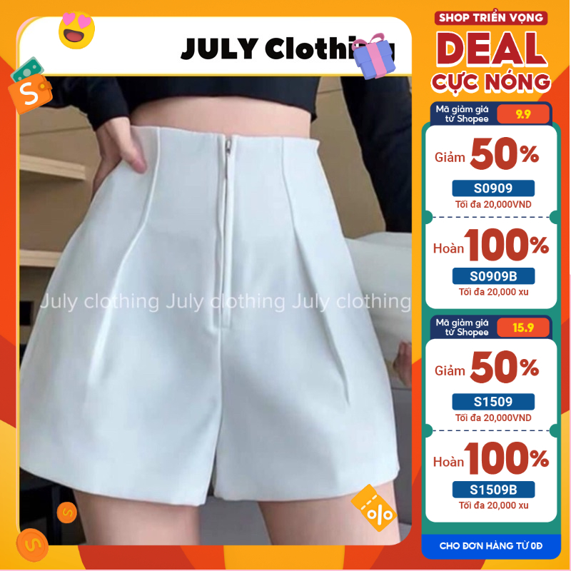 Quần Short Nữ Lưng Cao Khóa Kéo Cách Điệu Phía Trước Kiểu 4 Màu Đen Nâu Trắng Be Chất Tuyết Mưa Cao Cấp, CC001 Nhà JULY