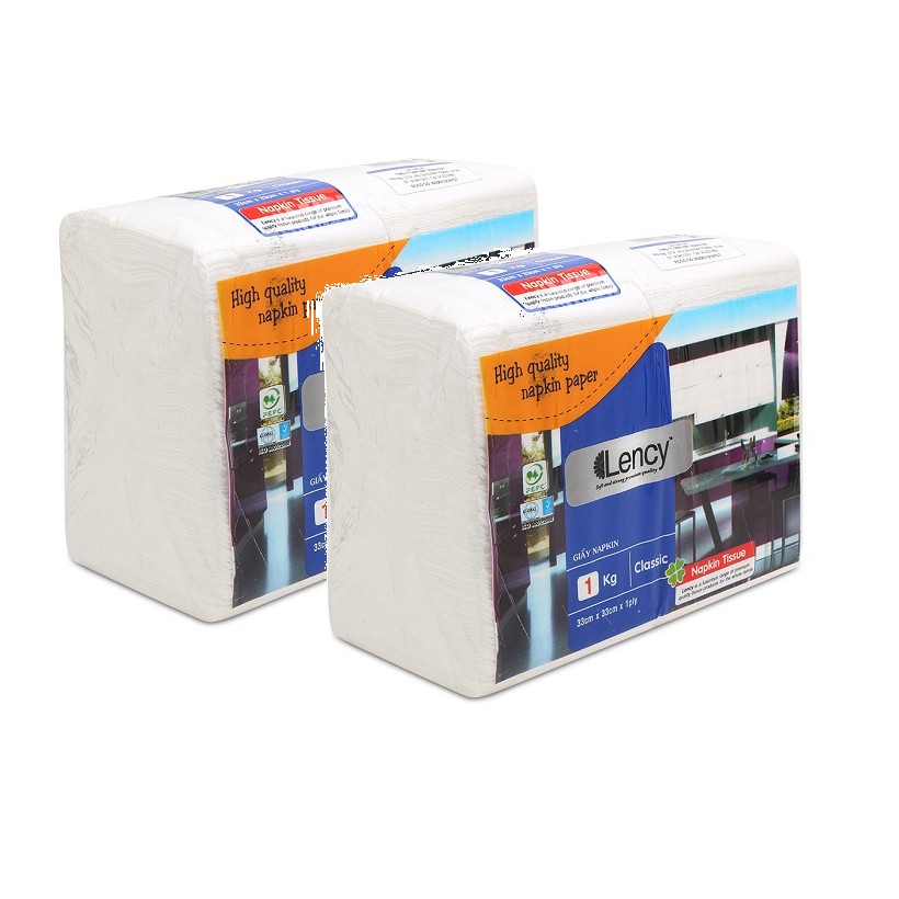 Combo 2 gói Khăn giấy ăn vuông Lency Napkin 33x33 cm (gói to tiết kiệm 1 kg)