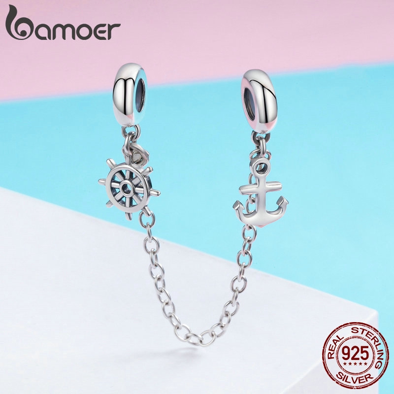 Hạt charm Bamoer hình mỏ neo và bánh lái phối xích phong cách sáng tạo