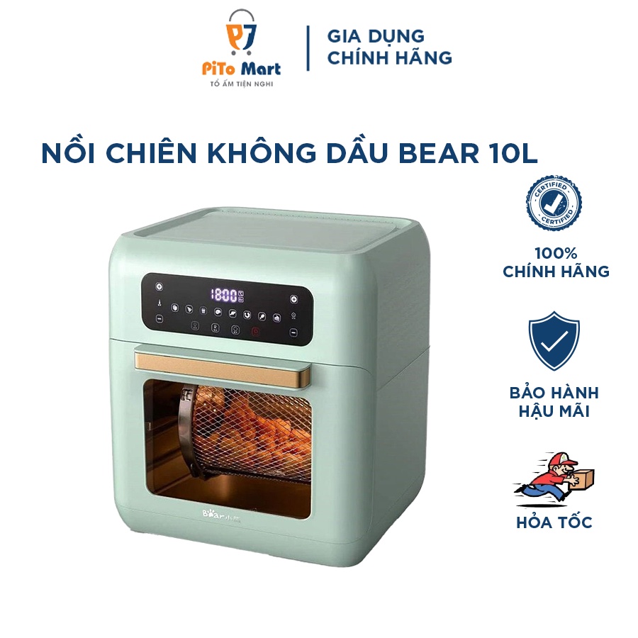 Nồi chiên không dầu điện tử BEAR QZG A15V1 10L màu xanh công suất mạnh mẽ 1500W, bảo hành 18 tháng - Hàng chính hãng