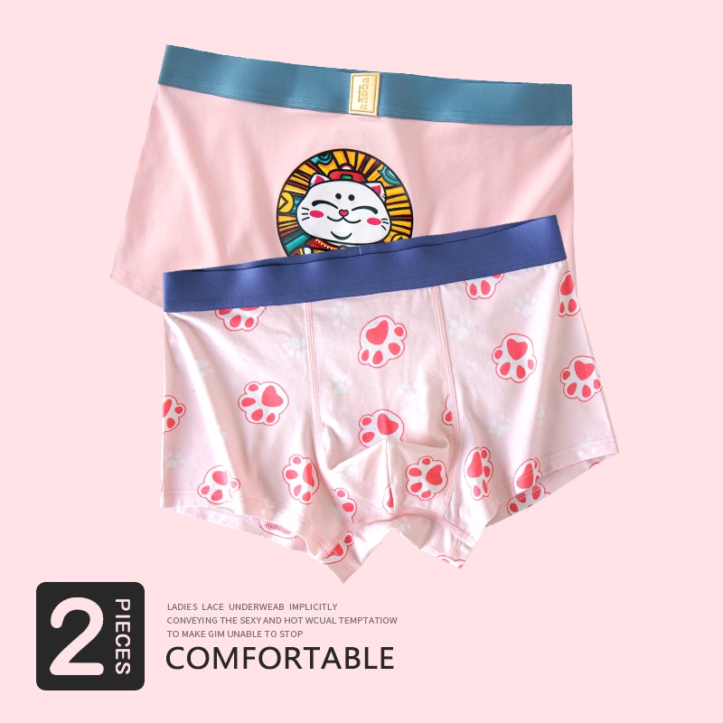 Quần Lót Boxer Màu Hồng Chất Liệu Cotton Nguyên Chất In Hoạt Hình Dễ Thương Thời Trang Cho Nam Giới 2021