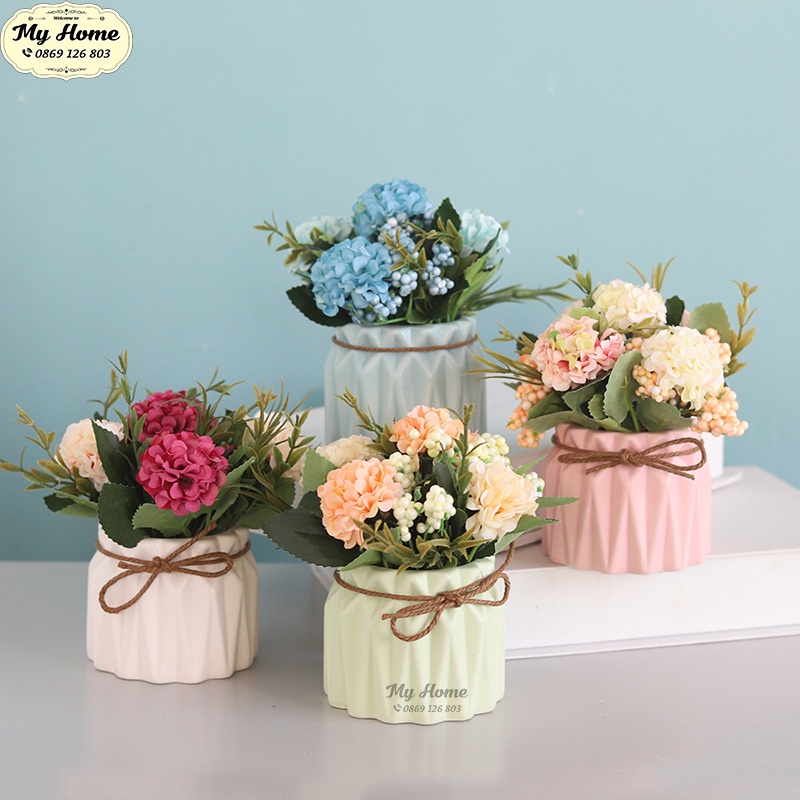 Chùm Hoa Cẩm Tú Cầu Hoàng Gia 32cm thanh nhã, trang trọng - Hoa lụa cao cấp trang trí đẹp