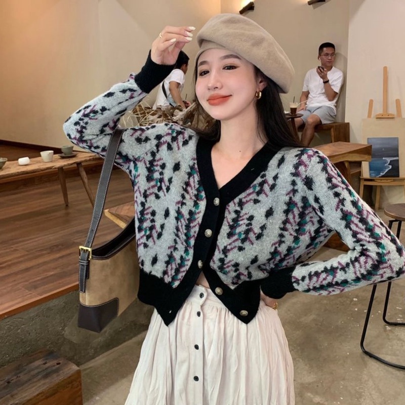 Áo khoác cardigan dệt kim tay dài cổ chữ V thời trang Hàn Quốc