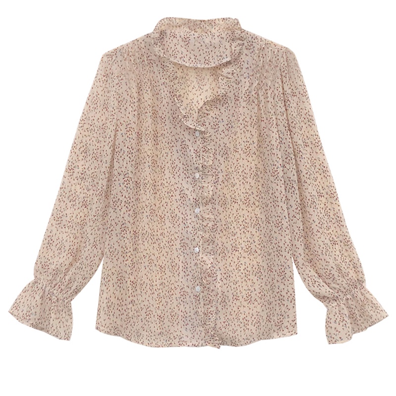 Áo sơ mi chiffon tay dài in họa tiết hoa phong cách retro thời trang