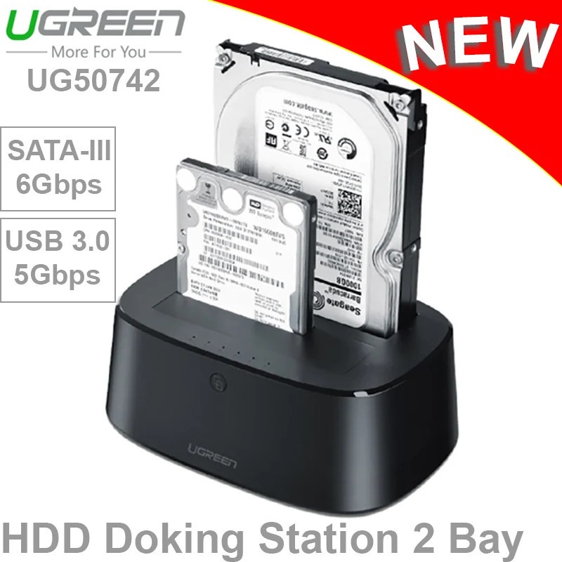 Hộp Đọc ổ cứng HDD/SSD 2 Cổng SATA 2.5/3.5&quot; 16TB,USB 3.0 Tốc độ UASP 6Gbps Ugreen 50742 CM198