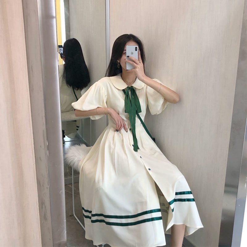 Đầm Chữ A Tay Ngắn Dáng Rộng Cổ Búp Bê Phong Cách Hàn Quốc Thời Trang Mùa Hè Mới Cho Nữ Sinh