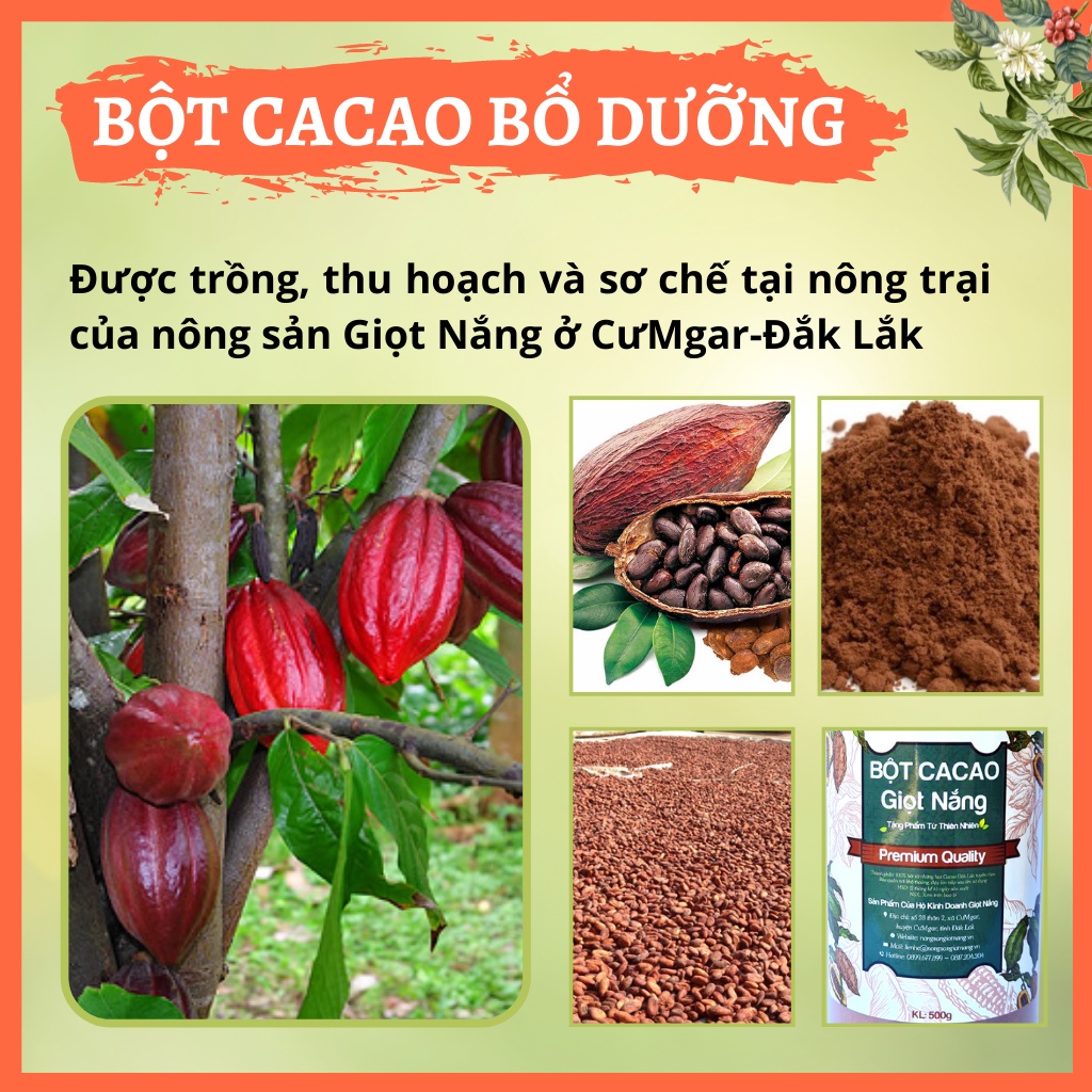 Bột cacao nguyên chất, nguyên liệu làm bánh cacao giảm cân từ Nông Sản GIỌT NẮNG 500 gram