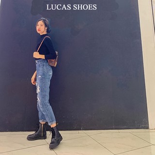 Giày Boots Cao Cổ LC1460 Zip All Black, Da trơn đen có khoá, đế khâu cao 3.5cm, dễ phối đồ